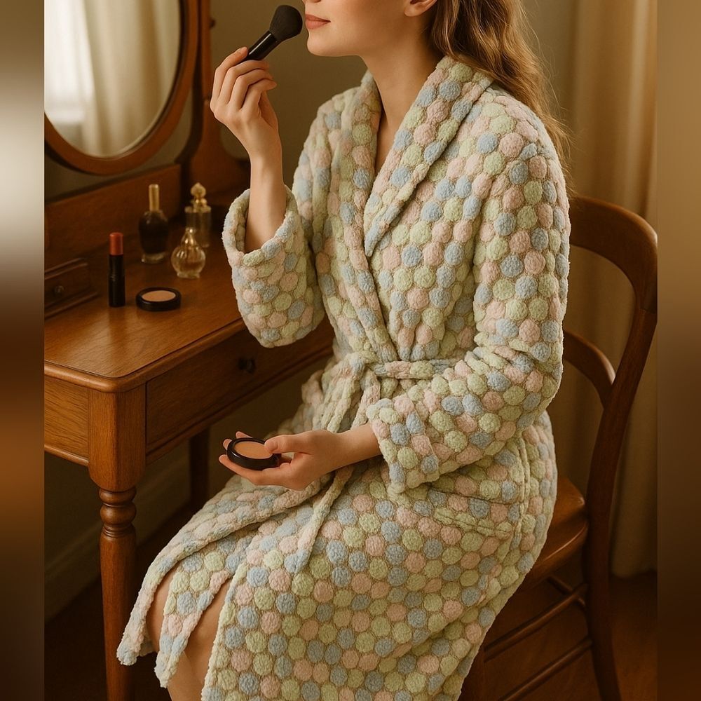 Tourance Pastel Bubble Texture Belted Robe M Cottagecore Pink Blue Cream Coquett